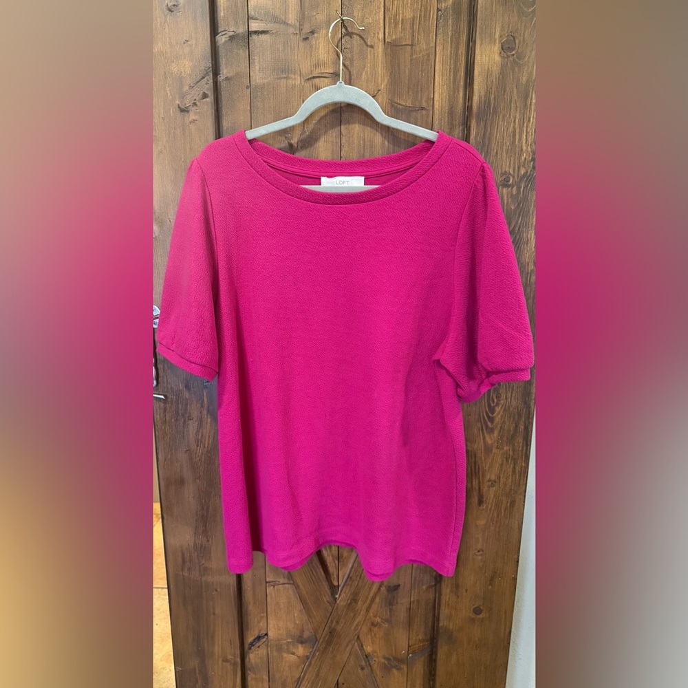 LOFT Fuchsia Short Sleeve Nubby Textured Short Sleeve Top
